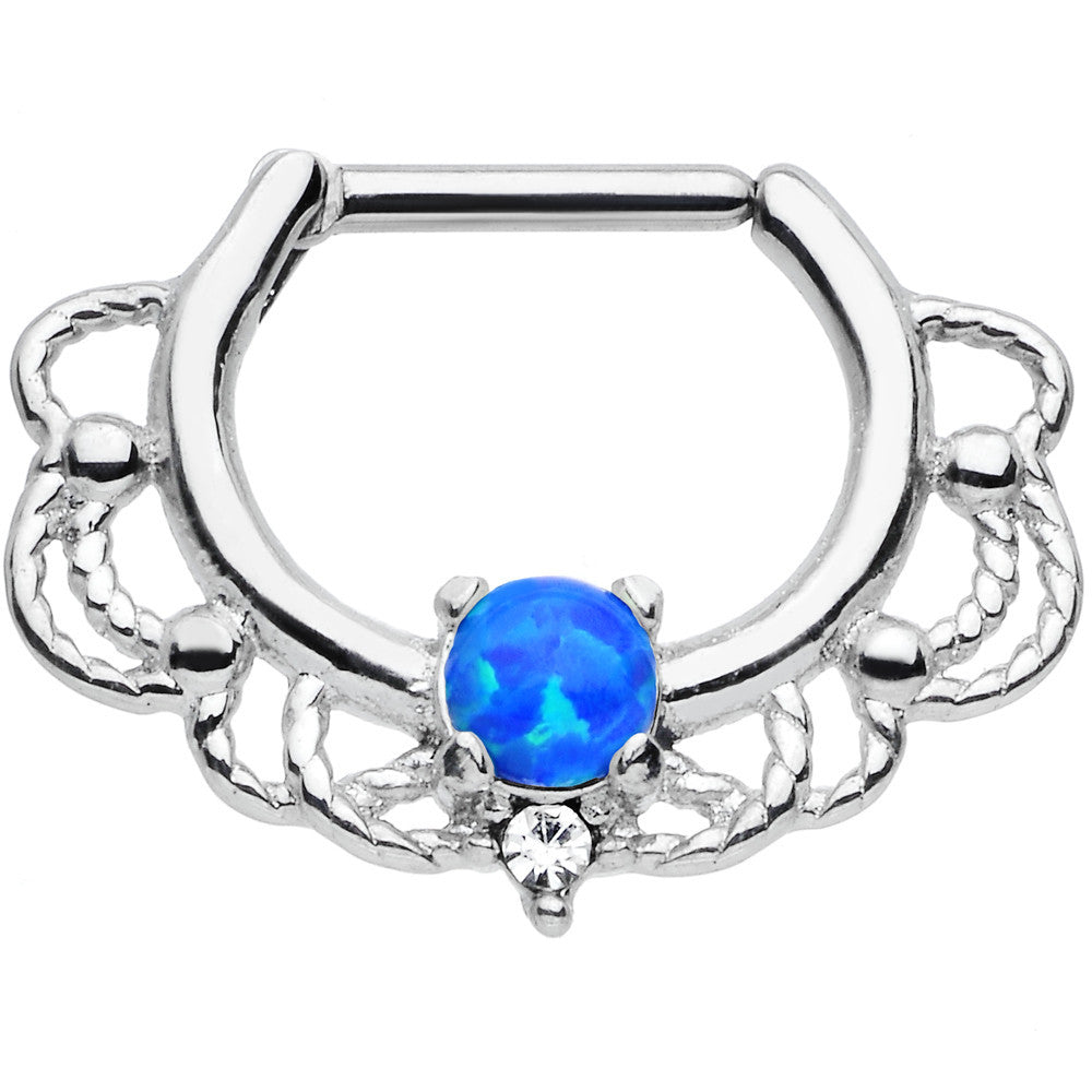 16 Gauge Clear Gem Blue Imitation Opal Rope Accent Septum Clicker