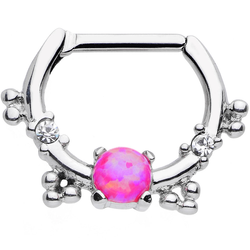 16 Gauge Clear Gem Pink Imitation Opal Simple Septum Clicker