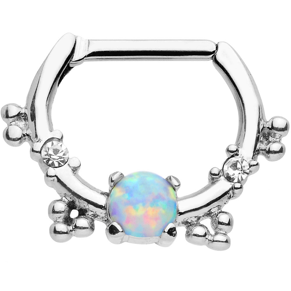 16 Gauge Clear Gem Iridescent Imitation Opal Simple Septum Clicker