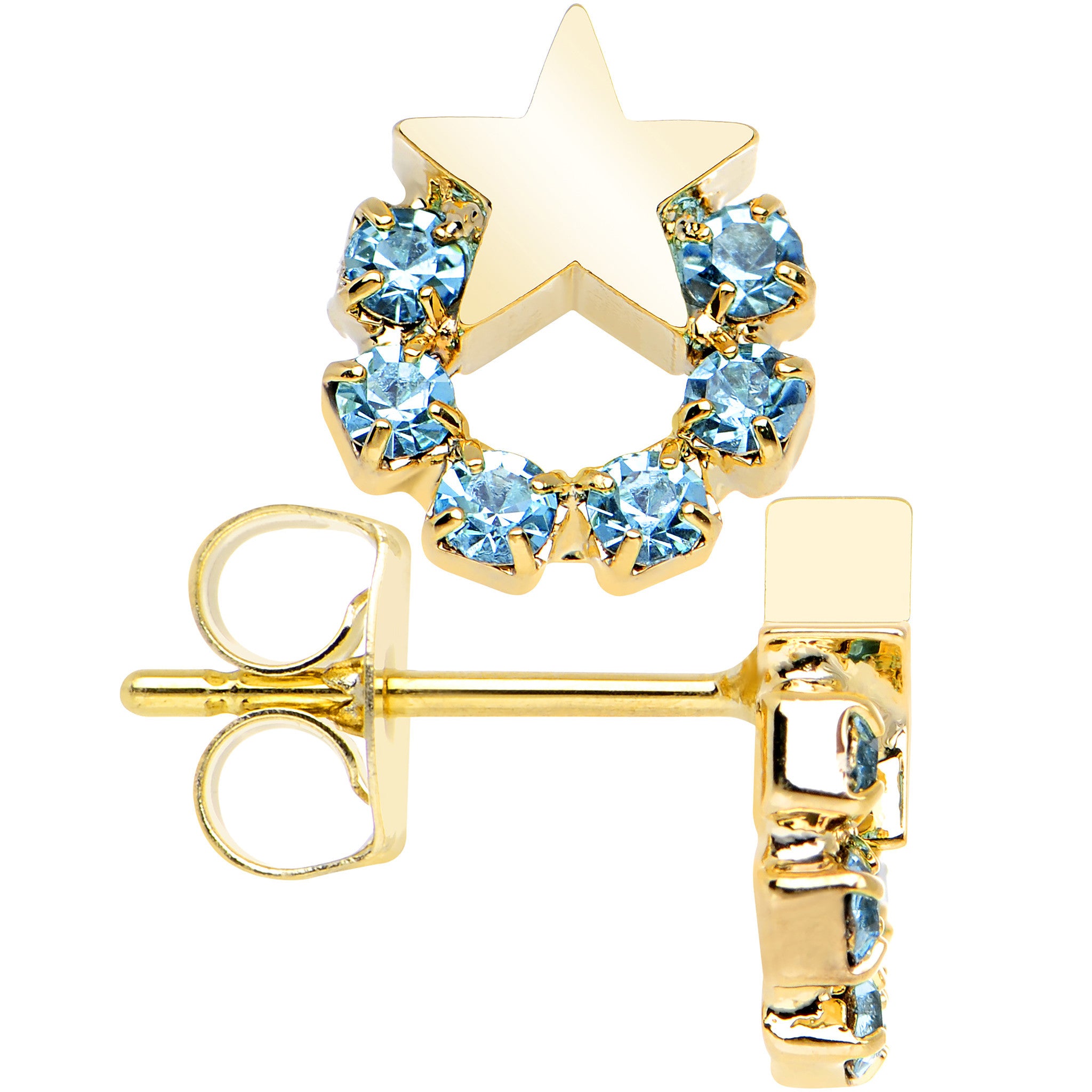 Gold Tone Stainless Steel Post Aqua Wreath Star Stud Earrings