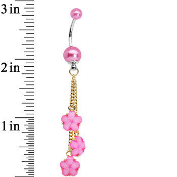 Golden Chain Pearly Pink Floral Dangle Belly Ring