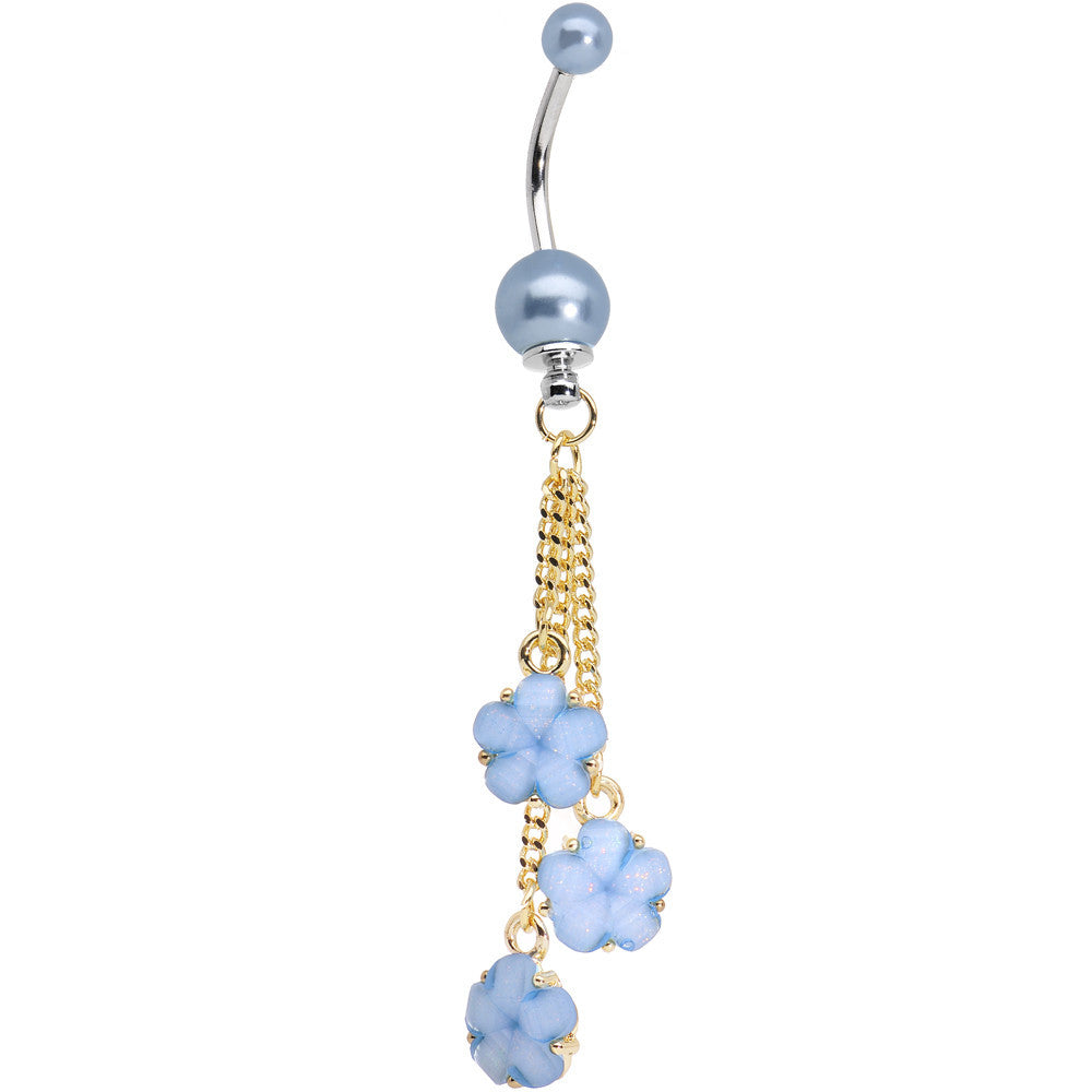 Golden Chain Pearly Blue Floral Dangle Belly Ring