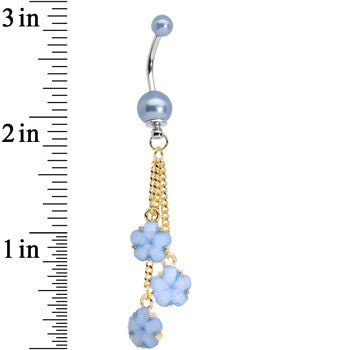 Golden Chain Pearly Blue Floral Dangle Belly Ring