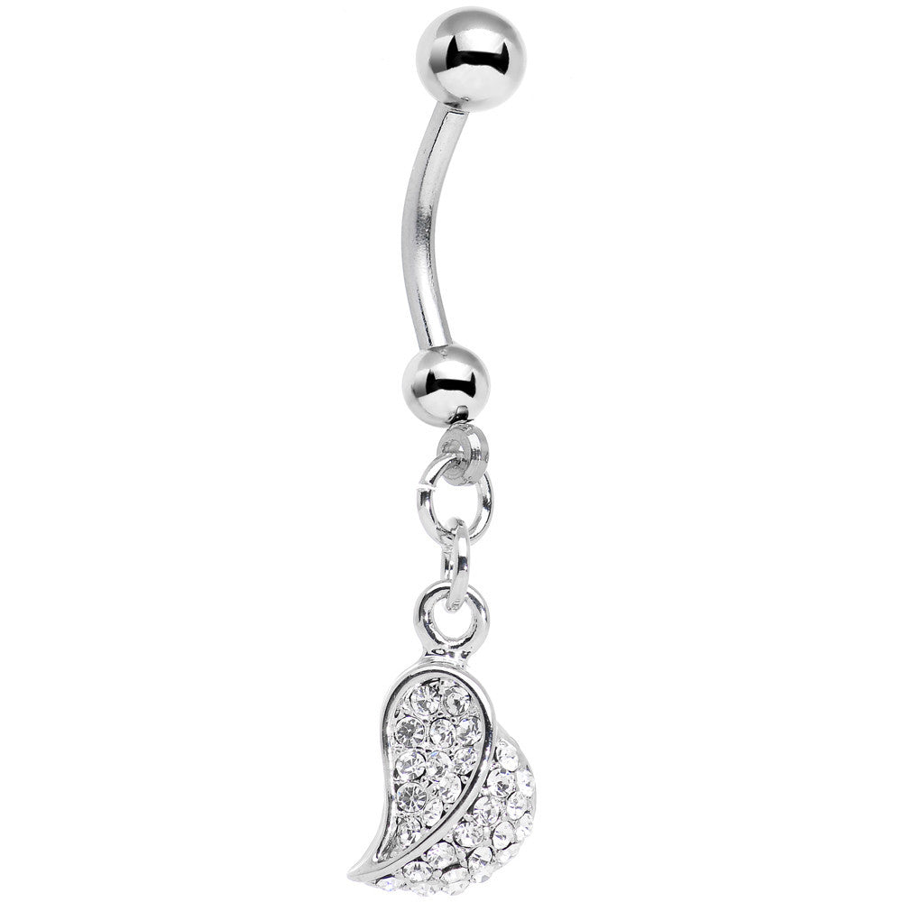 Half of My Heart Clear Gem Encrusted Dangle Belly Ring