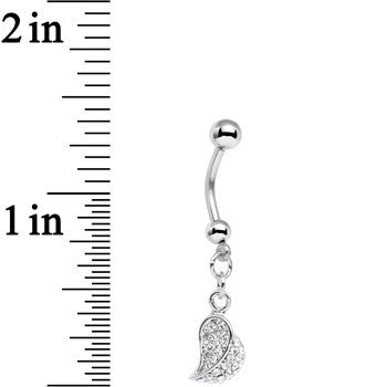 Half of My Heart Clear Gem Encrusted Dangle Belly Ring