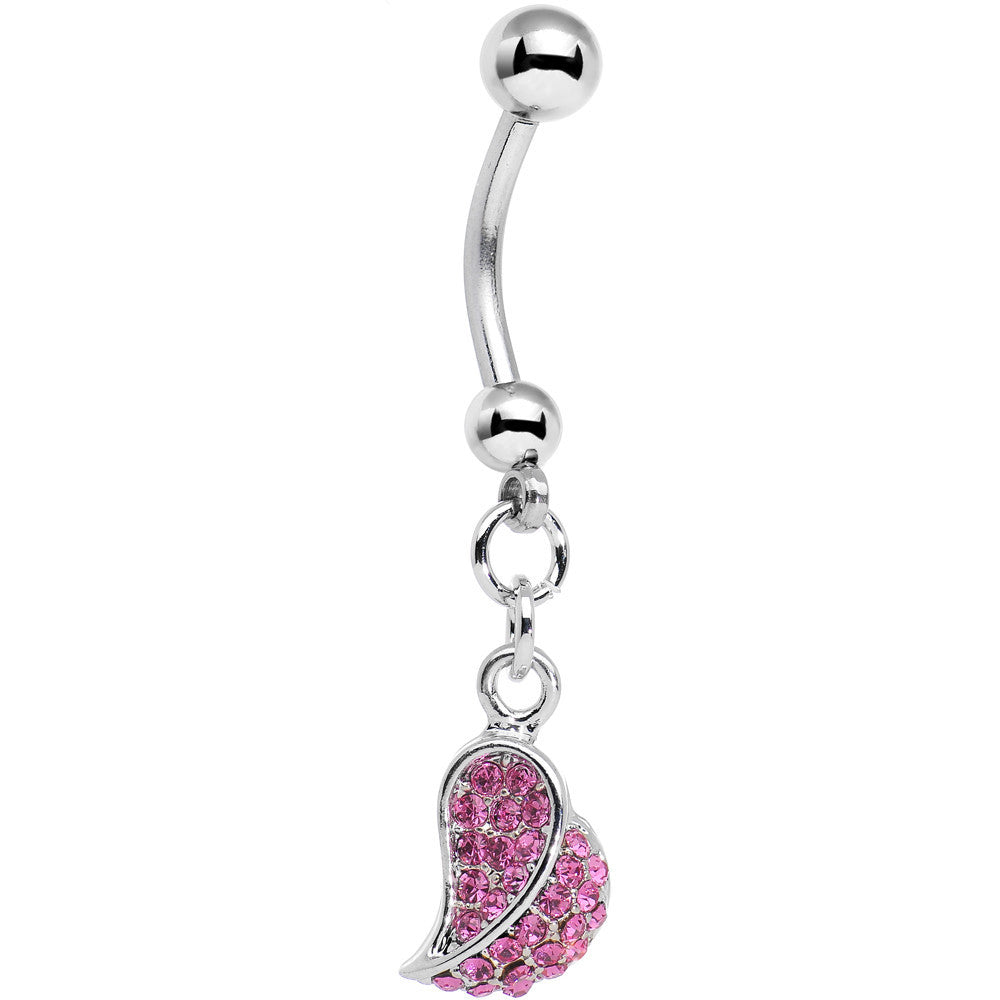 Half of My Heart Rose Flower Gem Encrusted Dangle Belly Ring