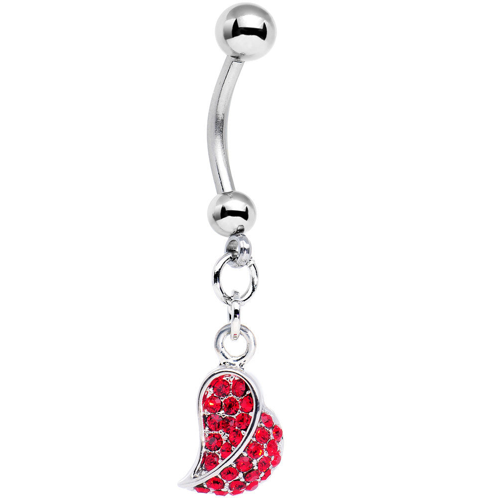 Half of My Heart Red Gem Encrusted Dangle Belly Ring