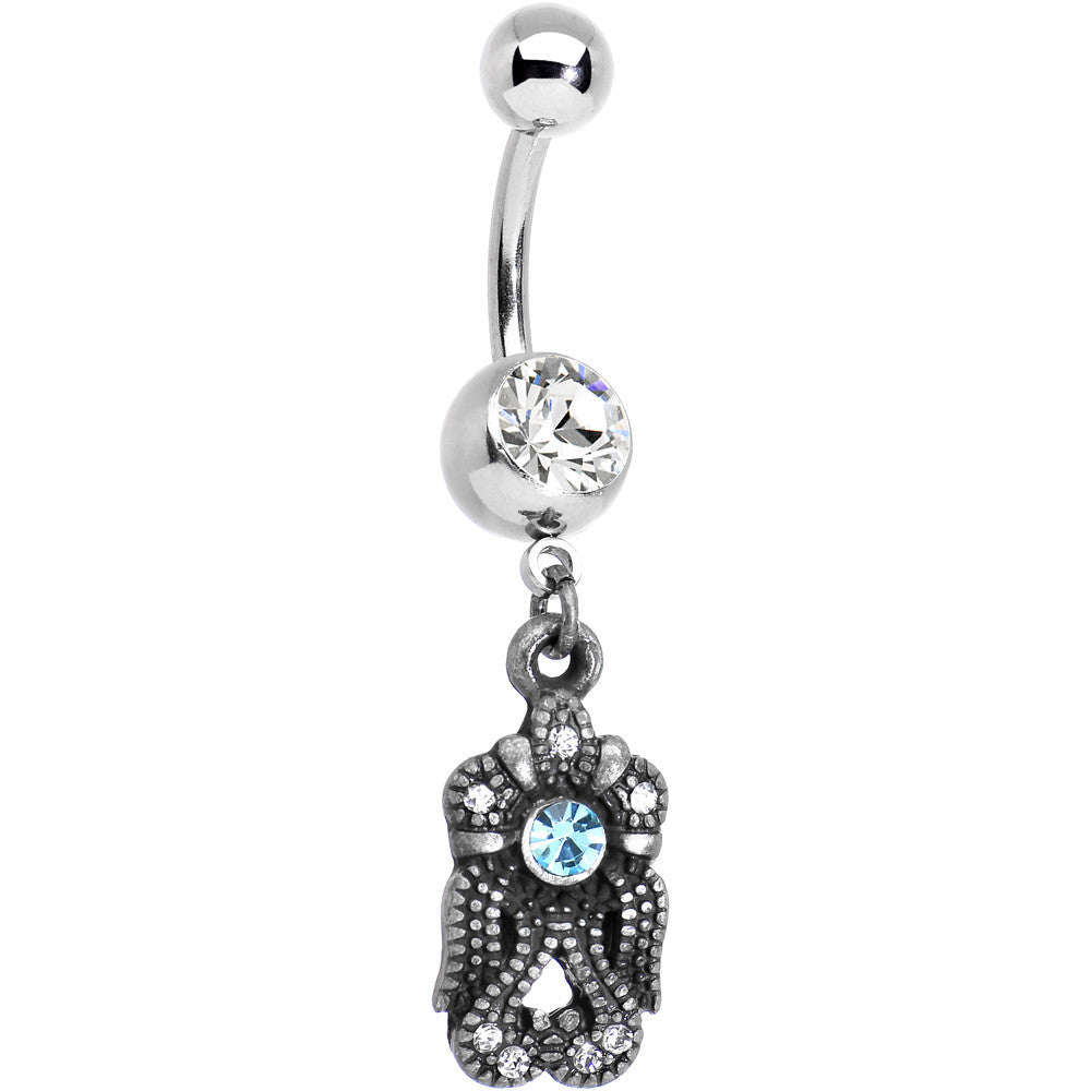 Clear and Light Blue Gem Swirl Dangle Belly Ring