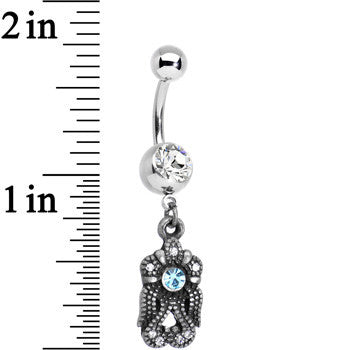 Clear and Light Blue Gem Swirl Dangle Belly Ring