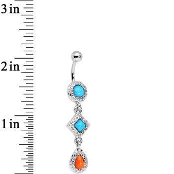 Blue Orange Czech Stone  Diamond Teardrop Dangle Belly Ring