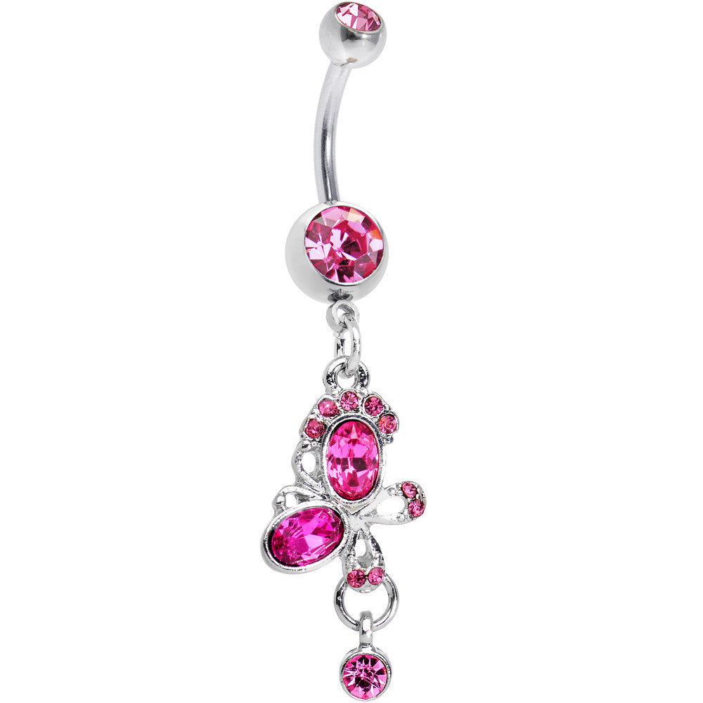 Hot Pink Gem Intertwining Bow Dangle Belly Ring