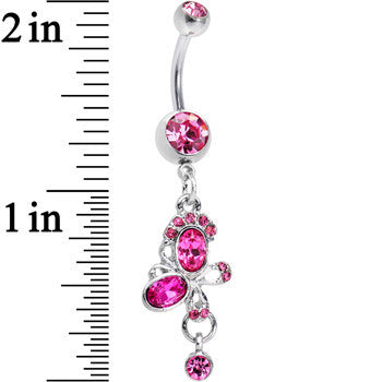 Hot Pink Gem Intertwining Bow Dangle Belly Ring