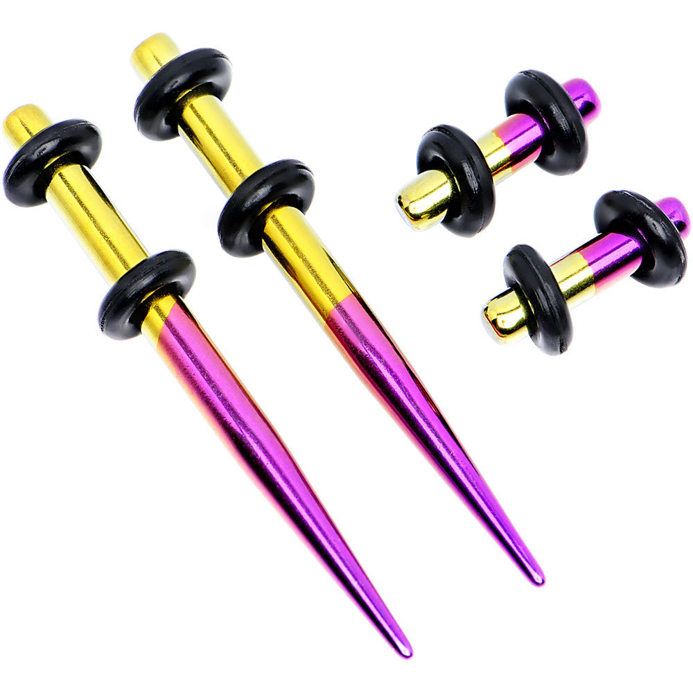 8 Gauge Yellow and Purple Titanium IP Steel Taper Plug Set