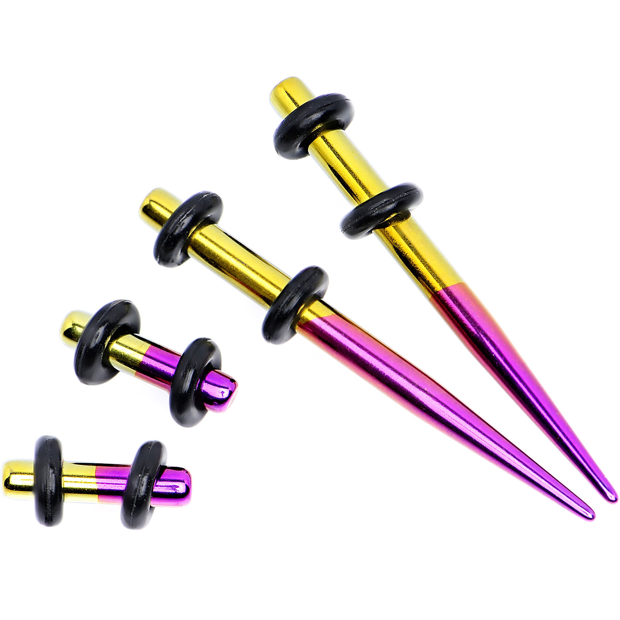 8 Gauge Yellow and Purple Titanium IP Steel Taper Plug Set