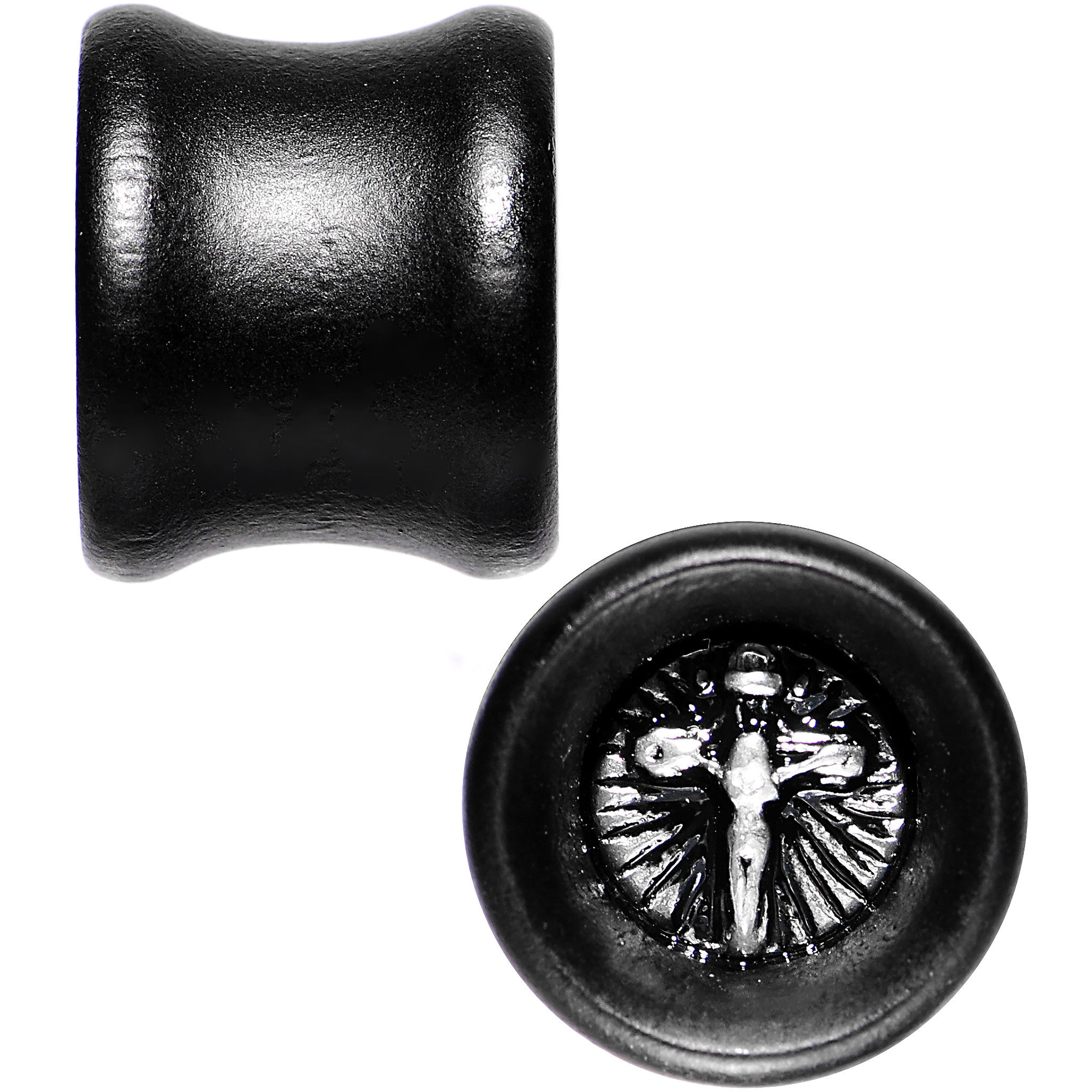 1/2 Black Organic Beechwood Stainless Steel Cross Saddle Plug Set