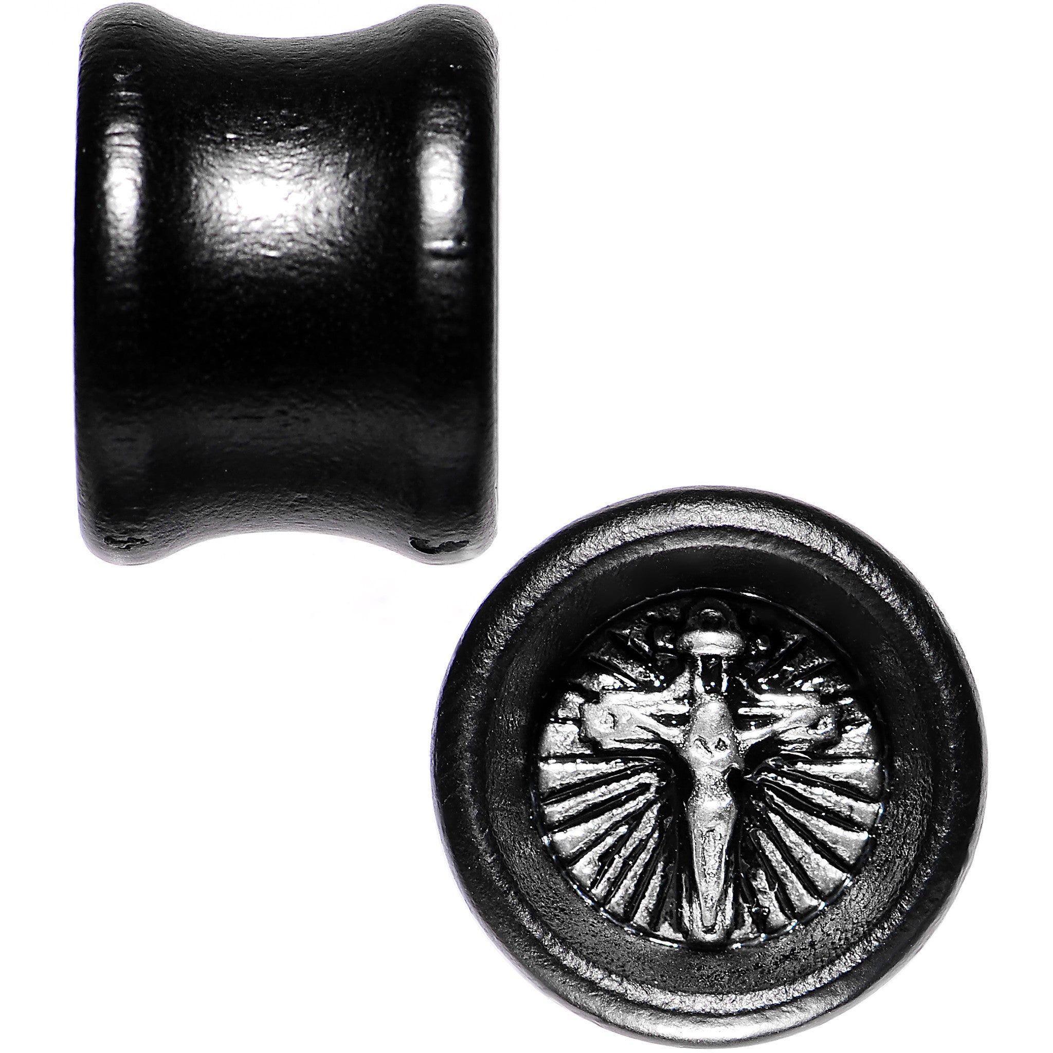 9/16 Black Organic Beechwood Stainless Steel Cross Saddle Plug Set