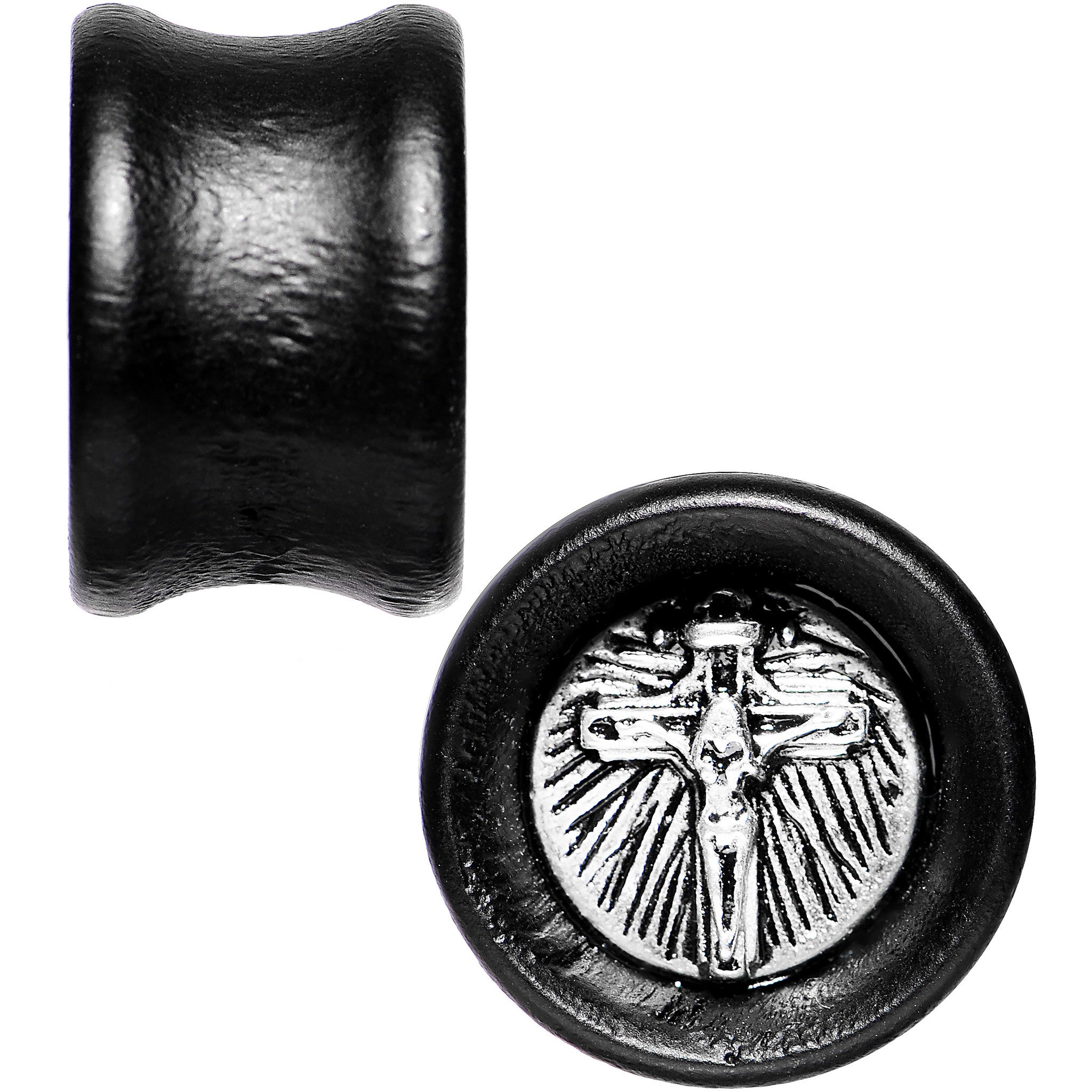 5/8 Black Organic Beechwood Stainless Steel Cross Saddle Plug Set