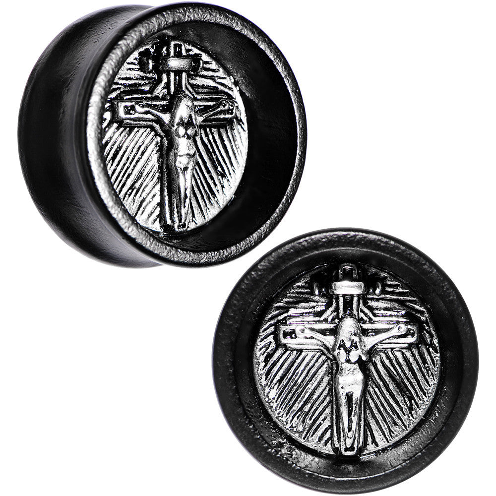 20mm Black Organic Beechwood Stainless Steel Cross Saddle Plug Set