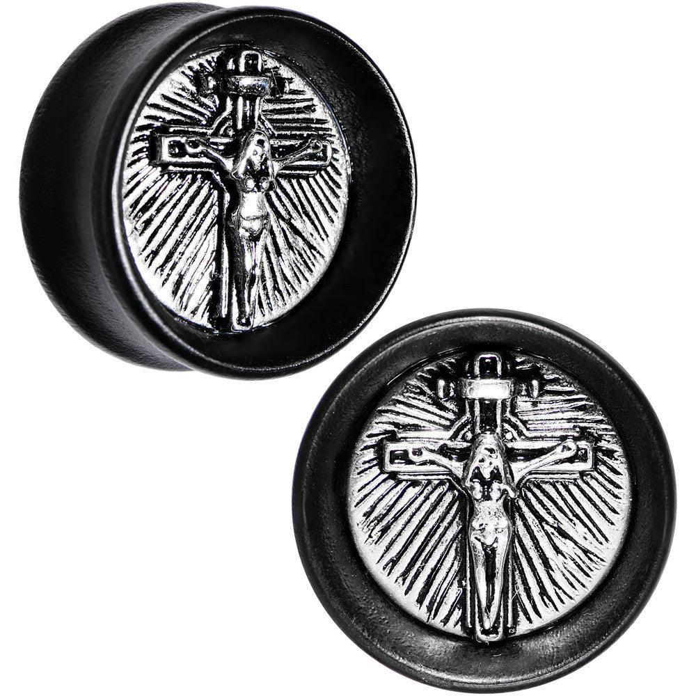 7/8 Black Organic Beechwood Stainless Steel Cross Saddle Plug Set