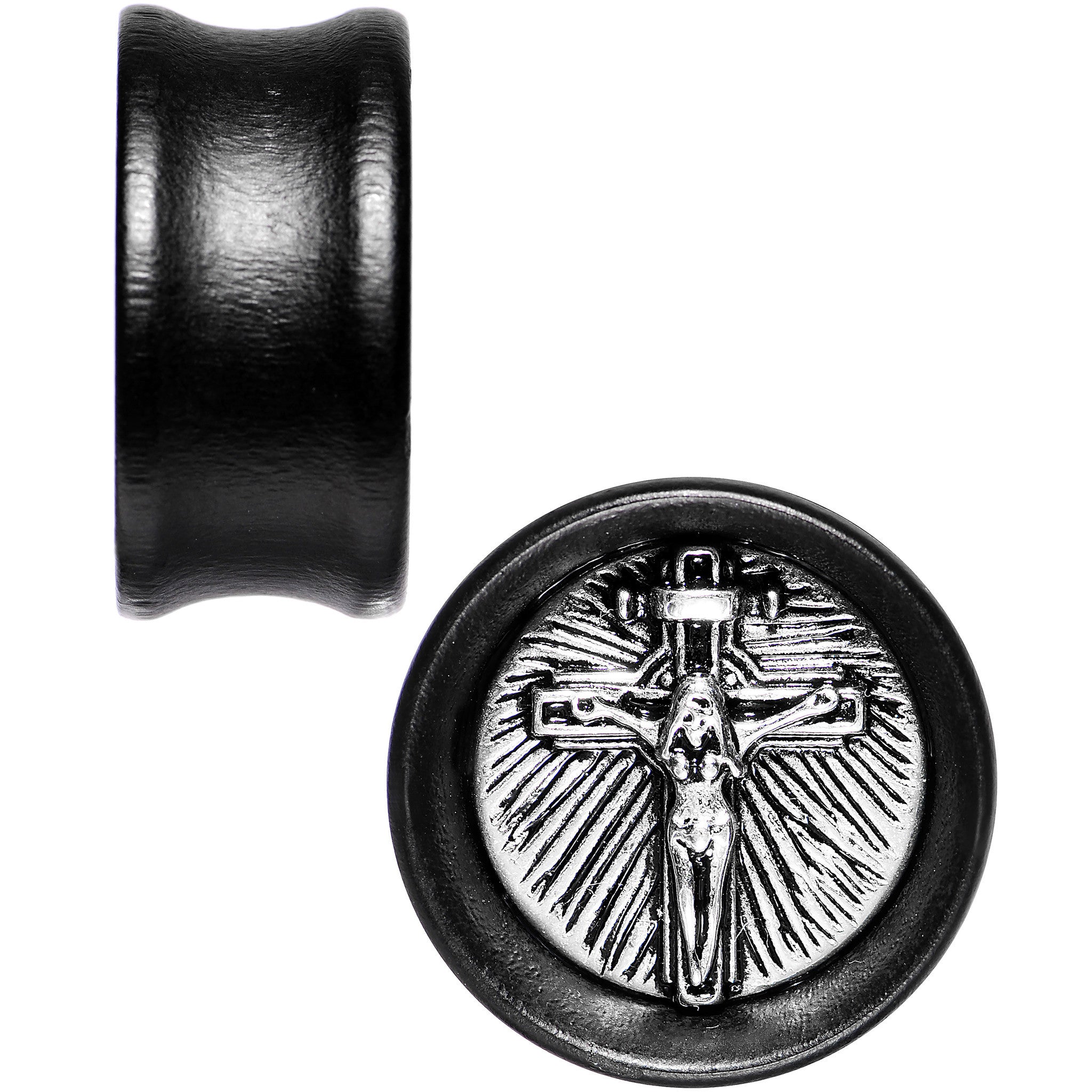 7/8 Black Organic Beechwood Stainless Steel Cross Saddle Plug Set