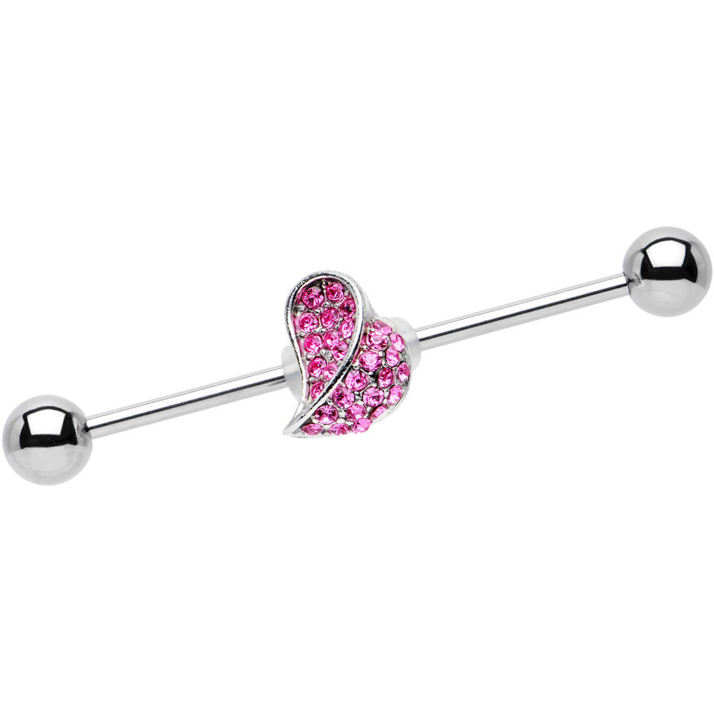 Pink Gem Stainless Steel Change of Heart Industrial Barbell 36mm