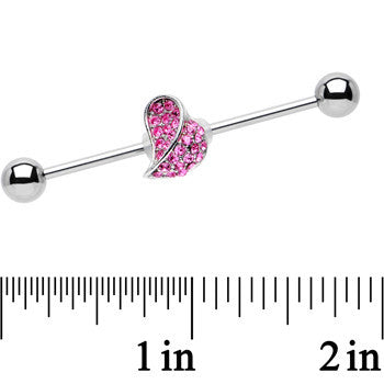 Pink Gem Stainless Steel Change of Heart Industrial Barbell 36mm