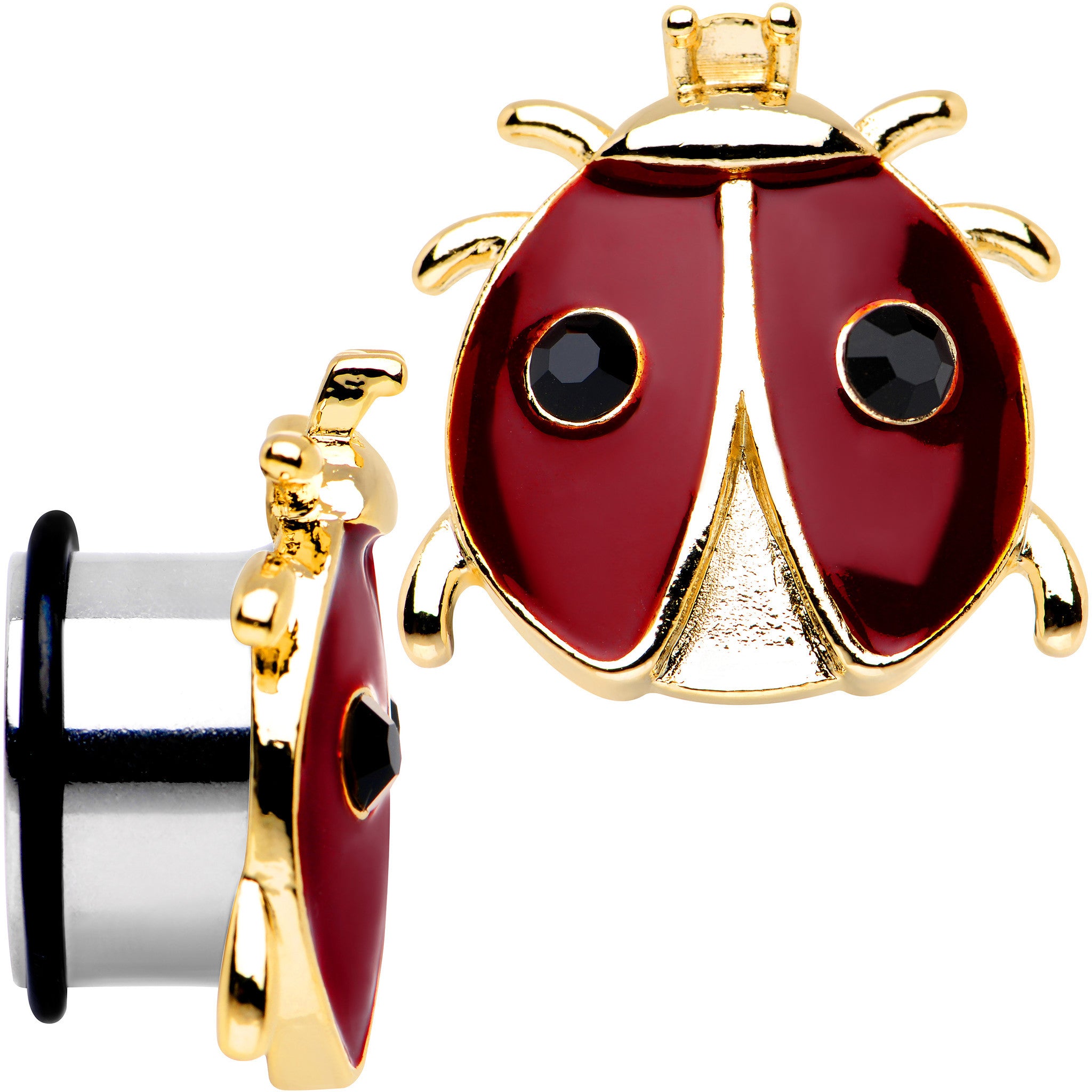 18mm Red and Black Ladybug Stainless Steel Single Flare Plug Set