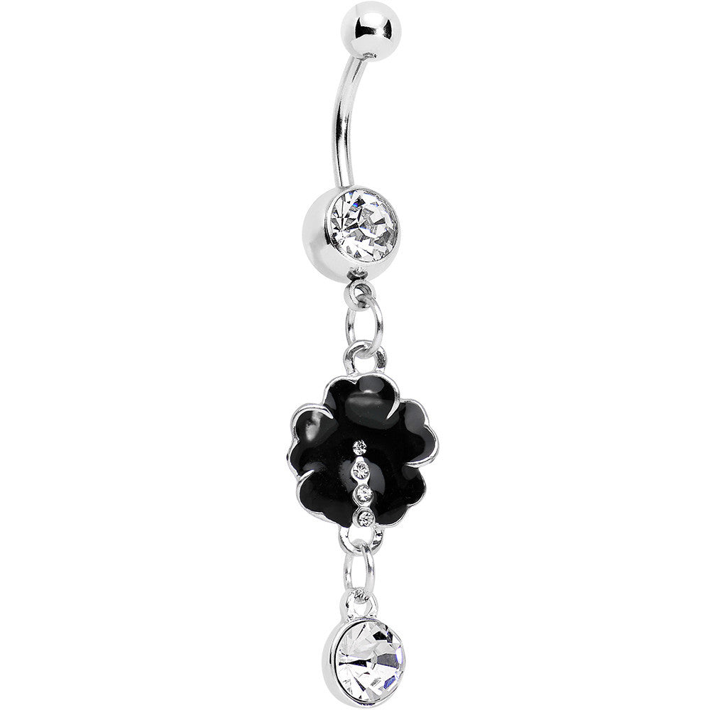 Black Floral Glitz and Nectar Czech Stone Dangle Belly Ring