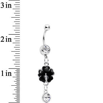 Black Floral Glitz and Nectar Czech Stone Dangle Belly Ring