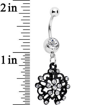 Clear Czech Stone Black Intricate Snowflake Dangle Belly Ring