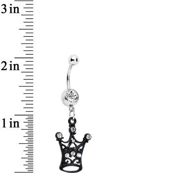 Clear Czech Stone Black Victorian King Crown Dangle Belly Ring