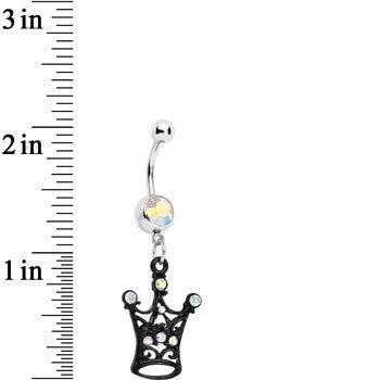 Aurora Czech Stone Black Victorian King Crown Dangle Belly Ring