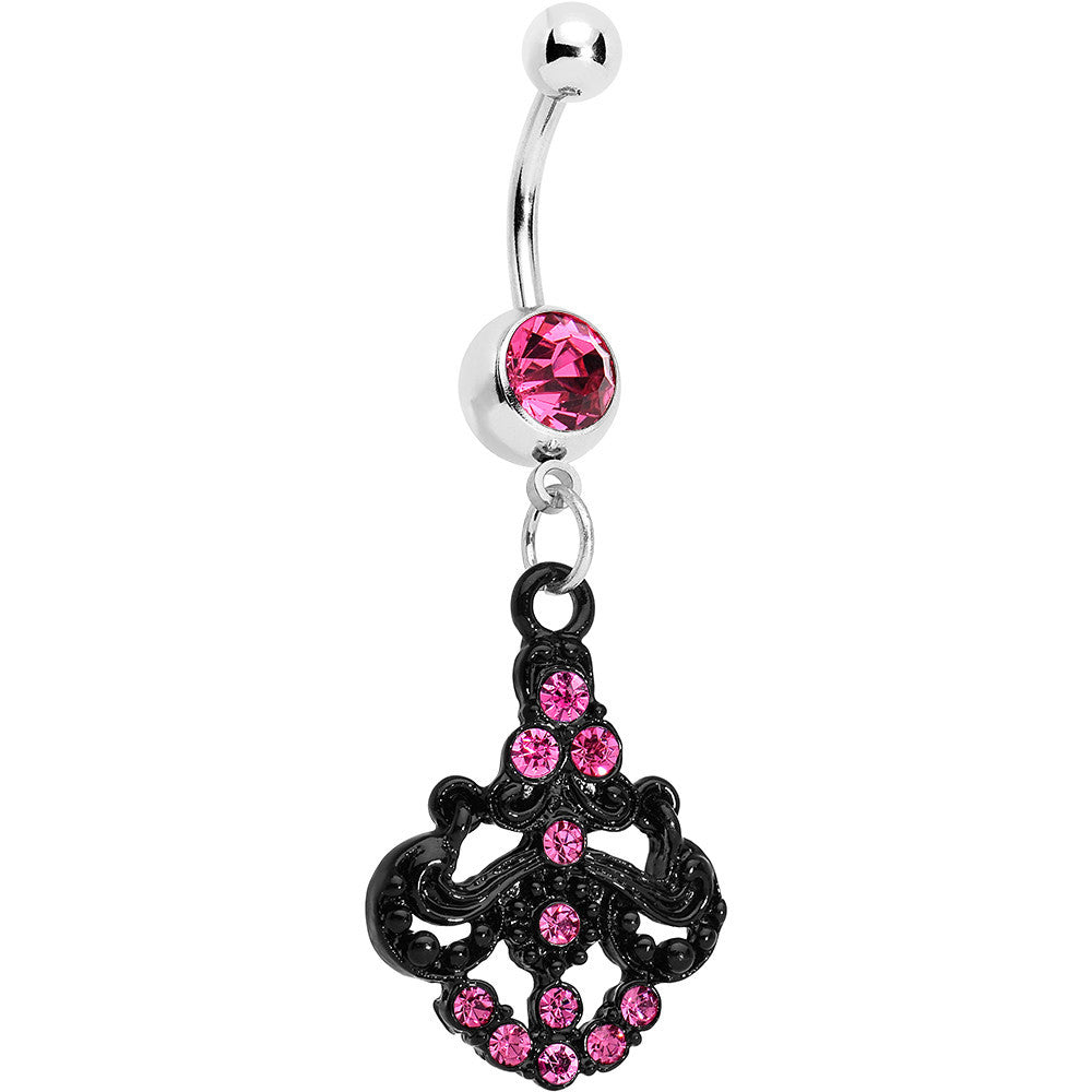 Pink Czech Stone Black Baroque Empress Dangle Belly Ring