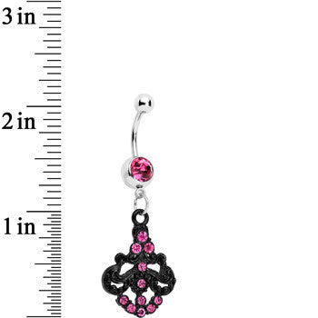 Pink Czech Stone Black Baroque Empress Dangle Belly Ring