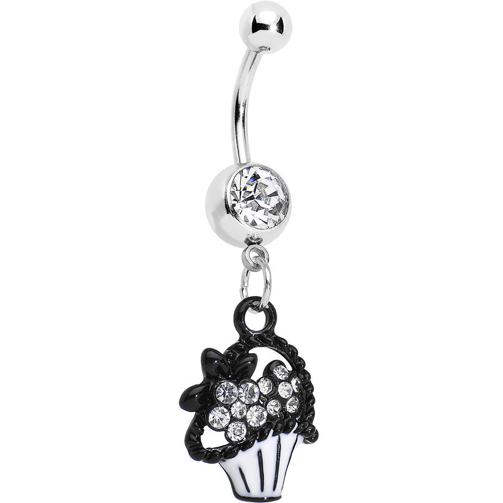 Clear Czech Stone Basket of Flowers Dangle Belly Ring