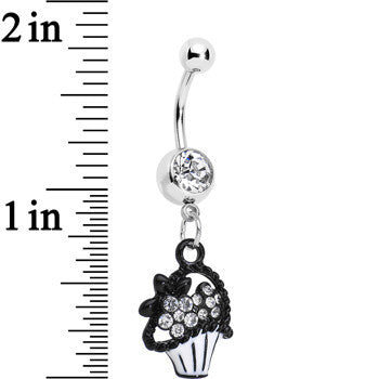 Clear Czech Stone Basket of Flowers Dangle Belly Ring