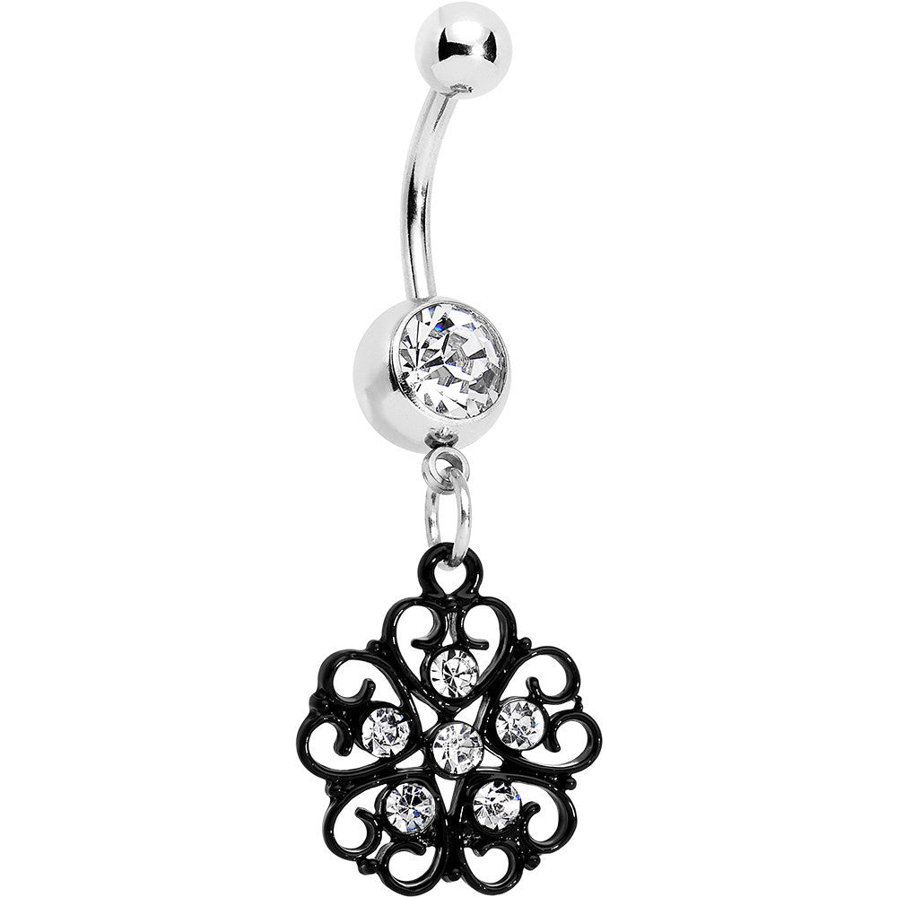 Clear Czech Stone Black Quinate Romance Dangle Belly Ring