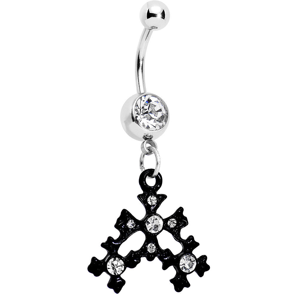 Clear Czech Stone Black Snow Flurry Dangle Belly Ring