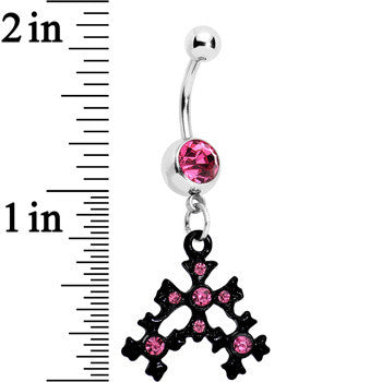 Pink Czech Stone Black Snow Flurry Dangle Belly Ring