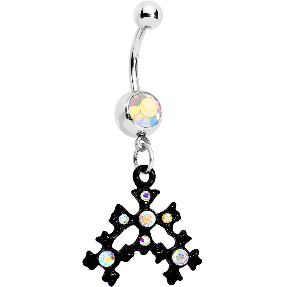 Aurora Czech Stone Black Snow Flurry Dangle Belly Ring