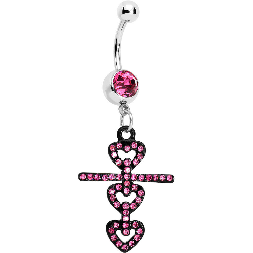 Pink Czech Stone Black Snowman of Love Dangle Belly Ring