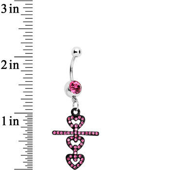 Pink Czech Stone Black Snowman of Love Dangle Belly Ring