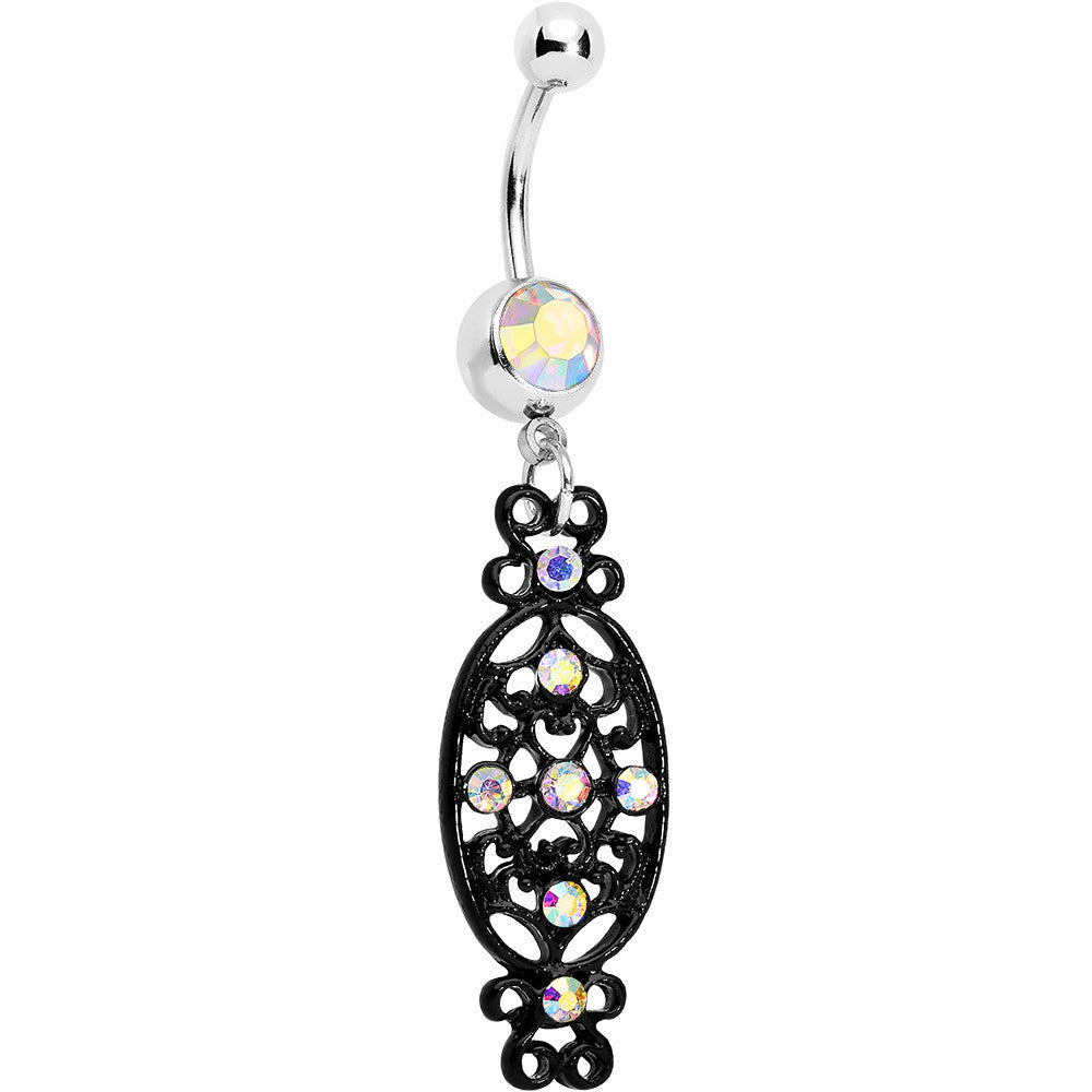 Aurora Czech Stone Black Victorian Design Dangle Belly Ring