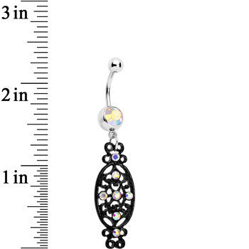 Aurora Czech Stone Black Victorian Design Dangle Belly Ring