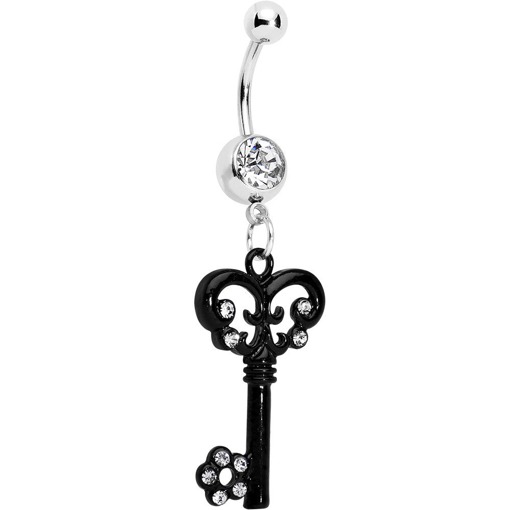 Clear Czech Stone Black Victorian Antique Key Dangle Belly Ring