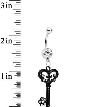 Clear Czech Stone Black Victorian Antique Key Dangle Belly Ring