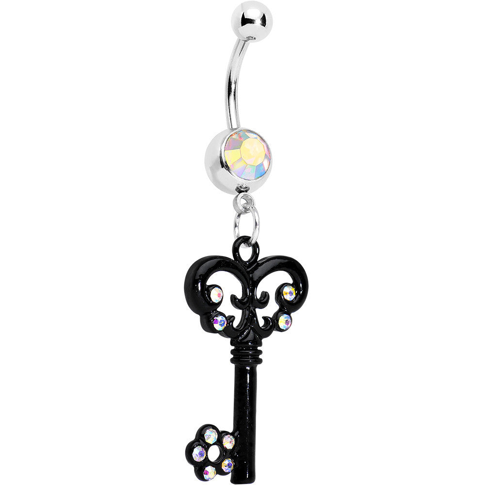 Aurora Czech Stone Black Victorian Antique Key Dangle Belly Ring