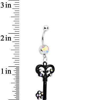 Aurora Czech Stone Black Victorian Antique Key Dangle Belly Ring