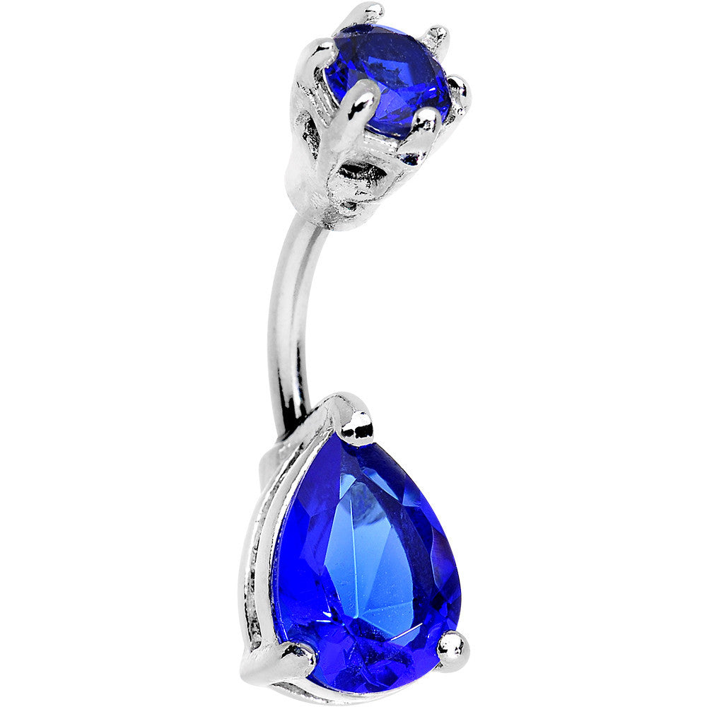 Brilliant Blue Czech Stone Teardrop Belly Ring