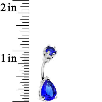 Brilliant Blue Czech Stone Teardrop Belly Ring